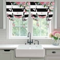 thumbnail image 4 of Pink Flowers Balloon Curtains for Windows, Bedroom Curtains 54 Inch Length, Spring Floral Butterflies Black White Striped Farmhouse Tie Up Curtains Panels Insulated Bathroom Curtains Window 42"x54", 4 of 8