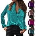 thumbnail image 2 of gakvbuo Velvet Tunic Tops For Women Dressy Tops Vintage Long Sleeve Tunic Tees Casual Button Down Pocket V Neck T Shirt Solid Color Comfy Soft Blouse, 2 of 6