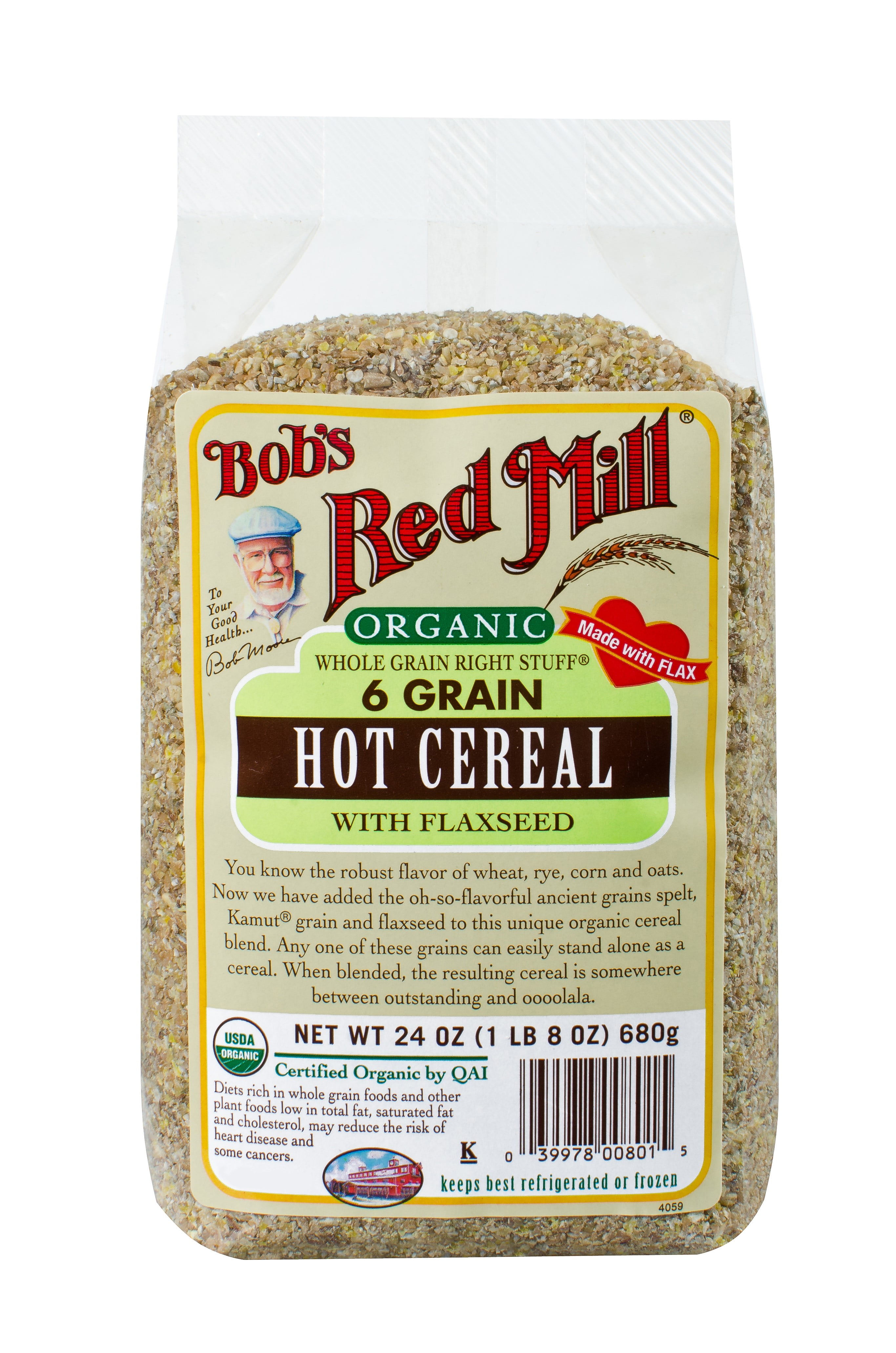 Bob's Red Mill Organic 6 Grain Hot Cereal, with Flaxseed, 24 Oz