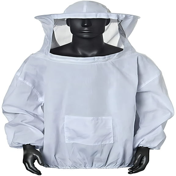 TELOLY Beekeeper Jacket with Hat Professional Protection Bee Suit with Zipper for Beekeepers (White)