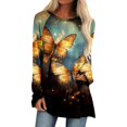 thumbnail image 1 of TSADFHJI Hauts à Manches Longues pour Femmes Printemps et Automne Imprimé Col Rond Raglan Manches Longues devant et derrière T-Shirt Mi-Long TTTG Noir, 1 of 5
