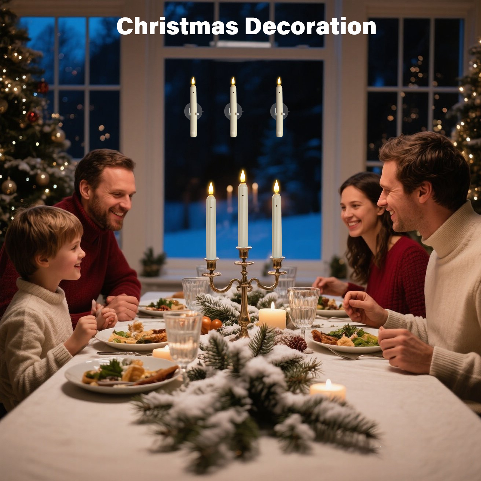 Window Candles with Dusk to Dawn Sensor, 6 Pcs 7'' Flameless Taper Candles with Suction Cups, LED Candles Light Battery Operated, Electric Candle Sticks for Christmas Halloween Thanksgiving
