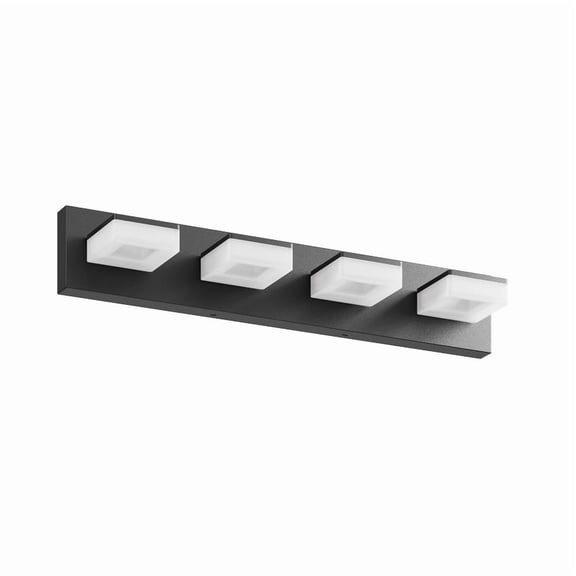 25" Matte Black 4-Light LED Vanity Light - Modern Bathroom Wall Sconce with Acrylic Shades, Dimmable Cool White (6000K) Mirror Lighting, Waterproof & Anti-Rust