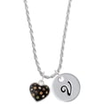 thumbnail image 1 of Delight Jewelry Silvertone Black Resin Heart with Fall Crystals Silvertone Script Initial Disc - V - Charm Necklace, 20"+3", 1 of 4