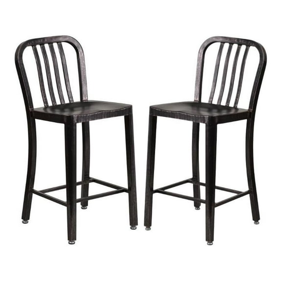 Home Square 24" Metal Counter Stool in Black and Antique Gold - Set of 2