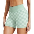 thumbnail image 6 of Women's High Waisted Chessboard Print Seamless Yoga Shorts, Shaping Workout Shorts for Yoga Fitness Skateboarding Cycling GREEN, 6 of 6