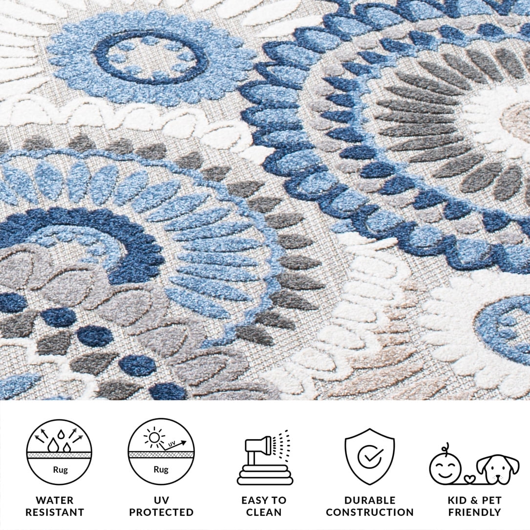 Safavieh Cabana Brynn Floral Indoor/Outdoor Runner Rug, Gray/Blue, 2'2" x 15'