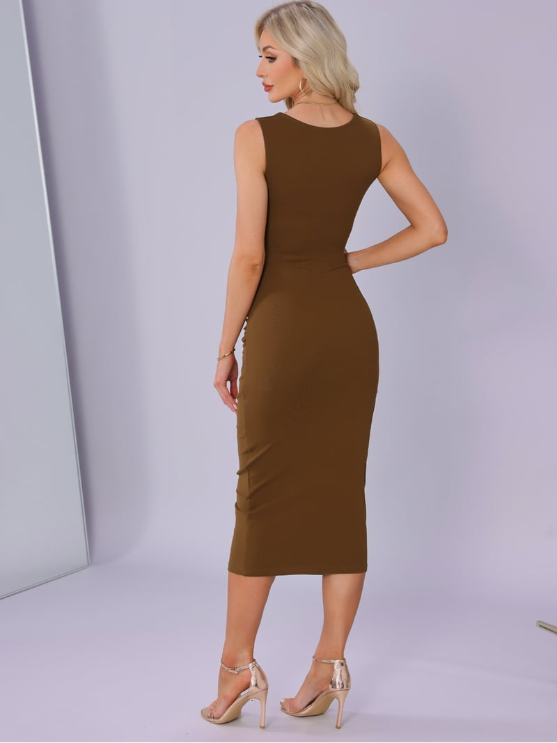 blue dress for baby girl Taupe Sleeveless Knit Tank Midi Dress
