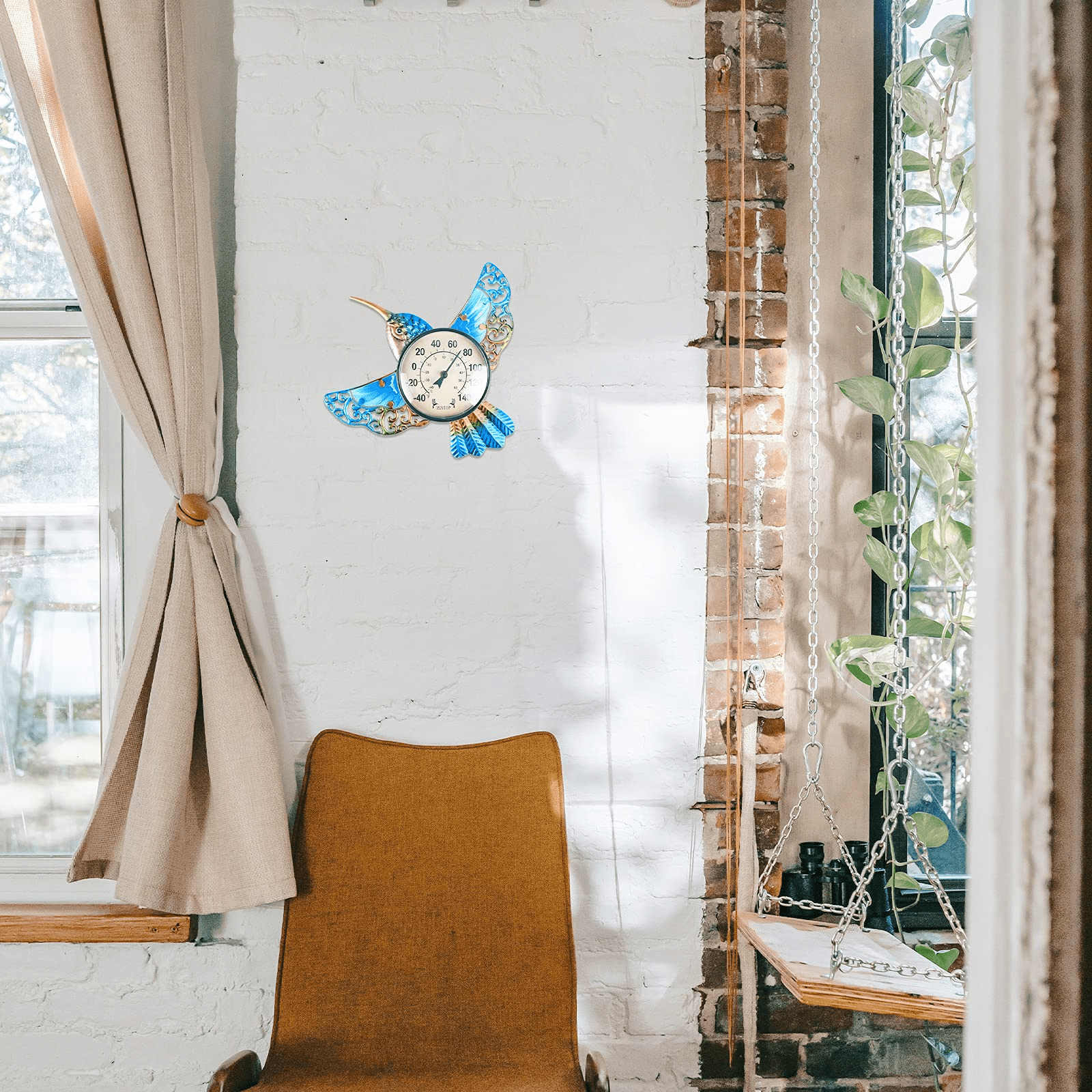 WONDER Garden Thermometer Indoor Outdoor Patio Blue Hummingbird with Waterproof Feature for Outdoor Decor,Wall Mountable,Weather Resistant