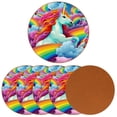 thumbnail image 2 of Unicorn Microfiber Leather Round Coasters (6PCS) - 11x11 cm/4.3x4.3 in - Set of 6 Drink Coasters for Home and Office Use, 2 of 6