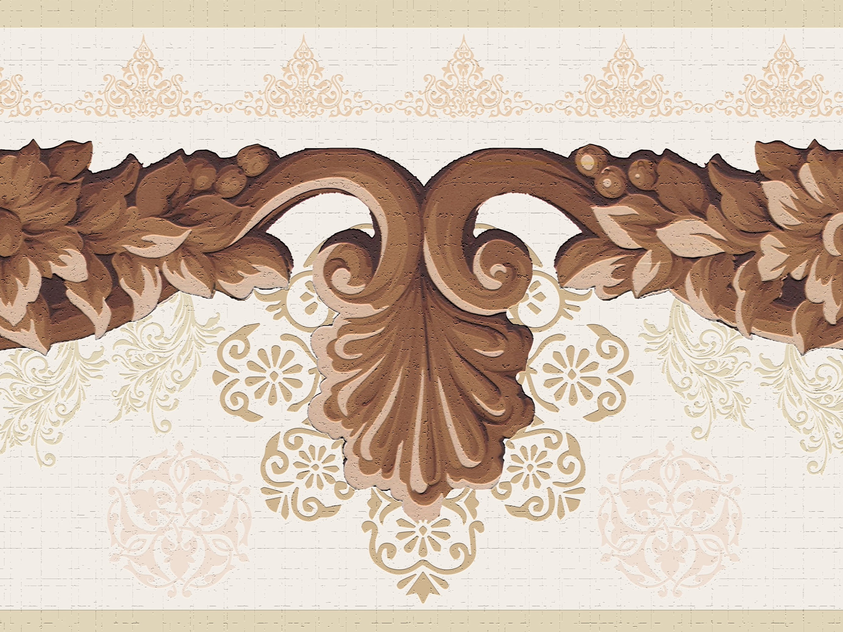 Dundee Deco's Peel and Stick Wallpaper Border Damask Dark Brown Beige