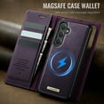 thumbnail image 5 of Dteck For Samsung Galaxy S25 Plus Magnetic Detachable Wallet Case, Shockproof PU Leather TPU Flip Stand with Card & Cash Slot Wireless Charging Anti-Scratch Cover, Purple, 5 of 12