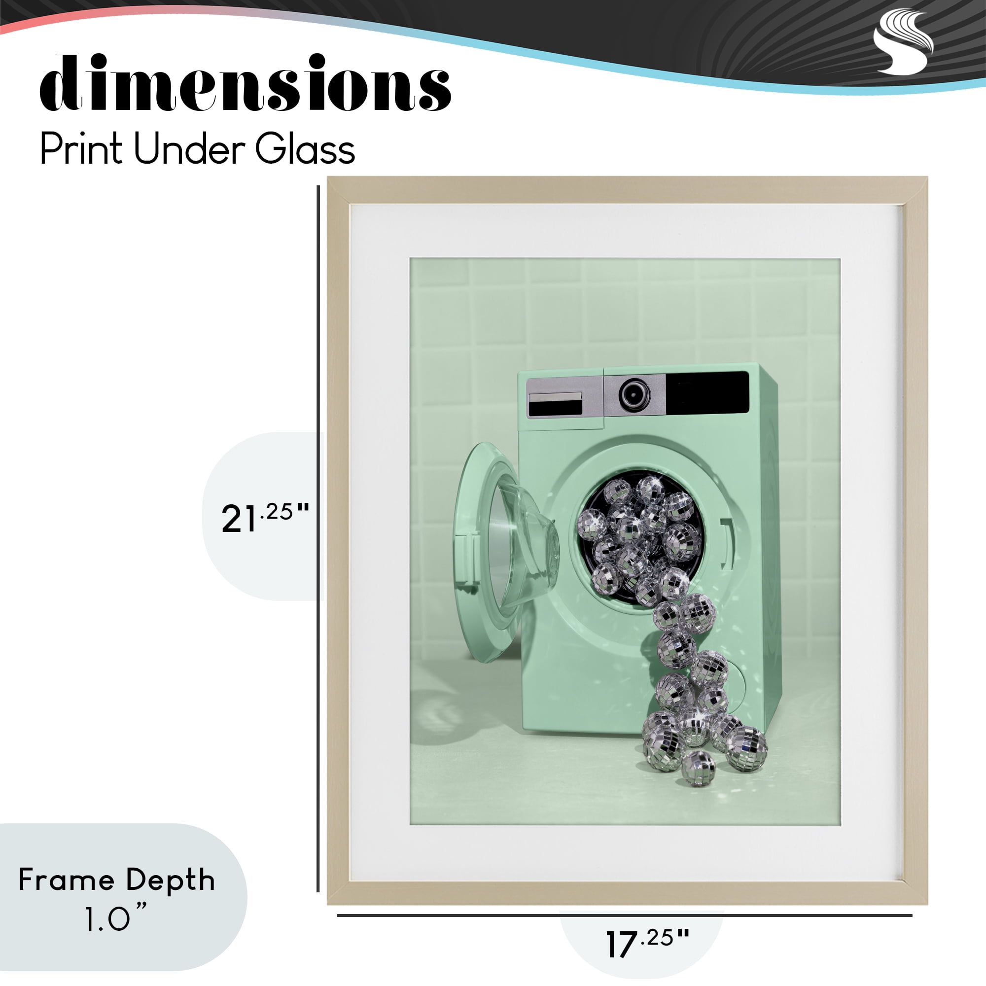 Stupell Industries Disco Laundry Machine over Green Birch Framed Print Under Glass, design by LISH Creative