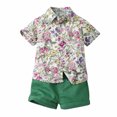thumbnail image 4 of Fesfesfes Kids Matching Outfits Summer Children's Wear Boy's Short Sleeve Floral Shirt With White T-shirt Shorts Set 12-18 Months, 4 of 8