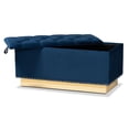 thumbnail image 3 of Baxton Studio Powell Glam and Luxe Navy Blue Velvet Fabric Upholstered and Gold PU Leather Storage Ottoman, 3 of 10