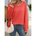thumbnail image 3 of Women'S Fall Sweaters 2025 Casual Crew Neck Contrast Long Sleeve Knit Pullovers Jumper Tops Red XL, 3 of 8