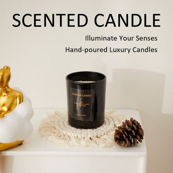 Elegant Black Glass Cup Scented  Candle –  Natural Soybean  Essential Oils, Mood Lighting & Relaxation