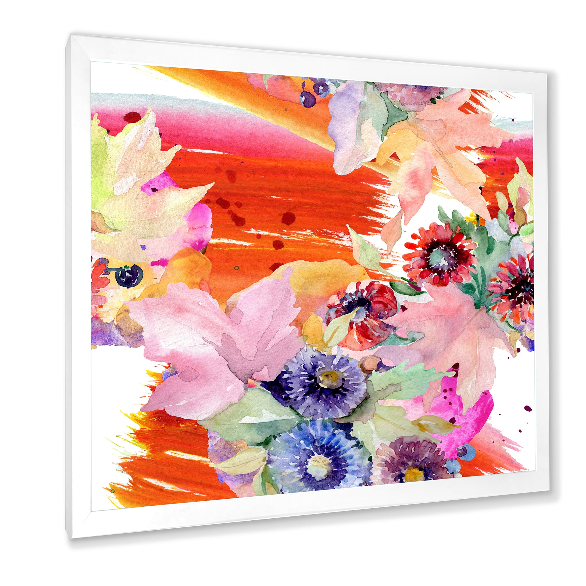 Designart 'Wildflowers and Vibrant Wild Spring Leaves VII' Modern Framed Art Print