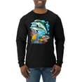 thumbnail image 1 of Pair of Dolphins Swimming in Ocean Animal Lover Mens Long Sleeve Shirt, Black, Small, 1 of 3