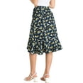 thumbnail image 4 of INSPIRE CHIC Women's Ruffle Flare Tie Waist High Low Floral Wrap Skirt L Navy Yellow, 4 of 8
