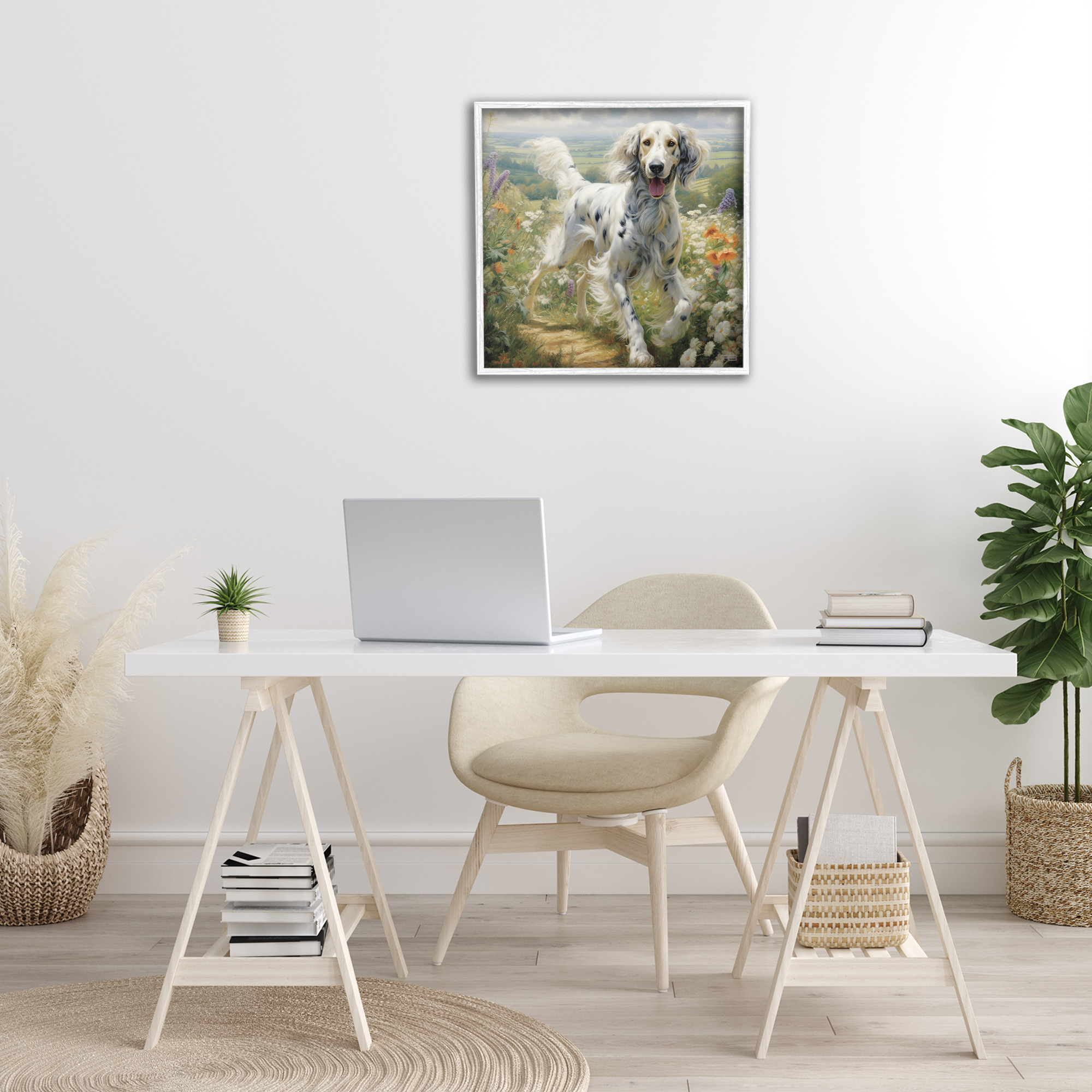 Stupell Industries Trotting Dog Landscape Animals & Insects Painting White Framed Art Print Wall Art, 24 x 24