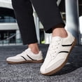 thumbnail image 4 of Men's Two-Tone Stripe Leather Trainer Shoes Retro Gum Sole Versatile Casual Walking Sneakers, 4 of 10
