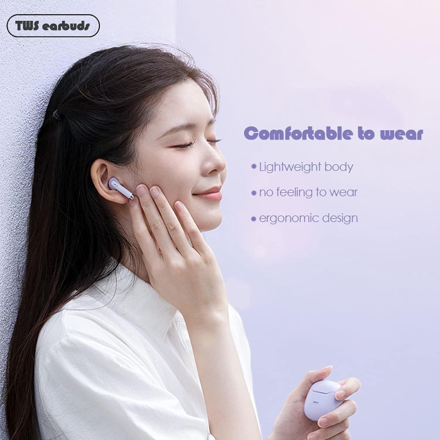 True Wireless Earbuds Purple Bluetooth 5.3 with Microphone for Working Out Noise Canceling Blue Tooth Ear Buds Deep Bass TWS Wireless Earphones with Charging Case in Ear Headphone for iPhone Android