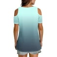 thumbnail image 4 of Cavosen Women Tops Short Sleeve Casual Summer Off Shoulder Sleeve Dressy T Shirts Pullover Tunic V Neck Loose Tees Gradient Fashion Blouse Resort Going out Shirts Green 2XL, 4 of 6