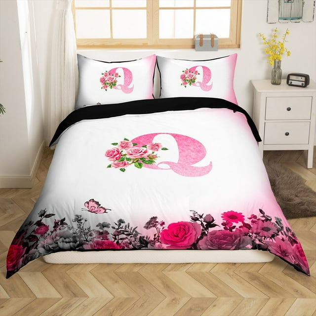 Erosebridal Housse de Couette Monogramme Très Grand, Housse de Couette Personnalisée Initiale Très Grand, Décoration Lettre, Réversible, 3 Pcs (Sans Couette)