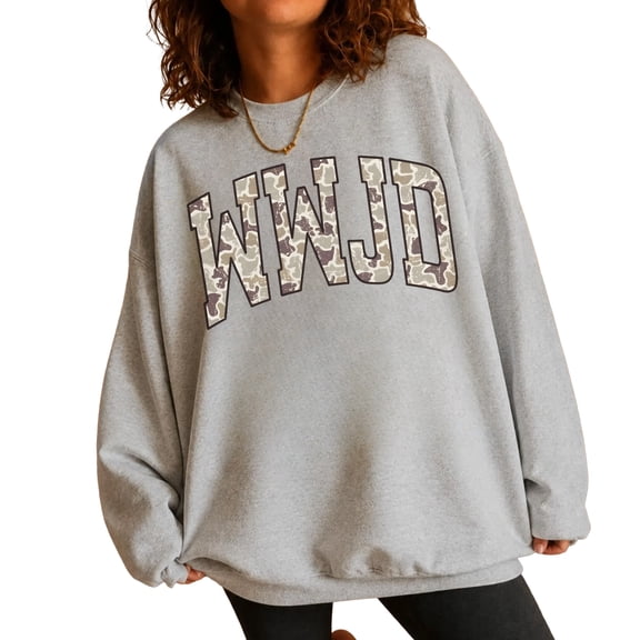 WWJD Camo Christian Sweatshirt for Men and Women, What Would Jesus Do Camouflage Graphic Crewneck, Sizes S-3XL