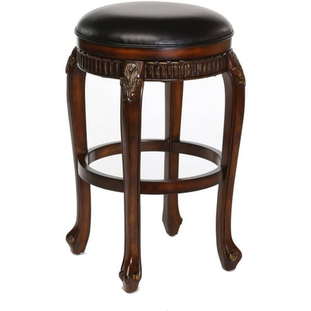 Fleur De Lis Backless Swivel Bar Stool, Distressed Cherry Finish with Cooper Highlights
