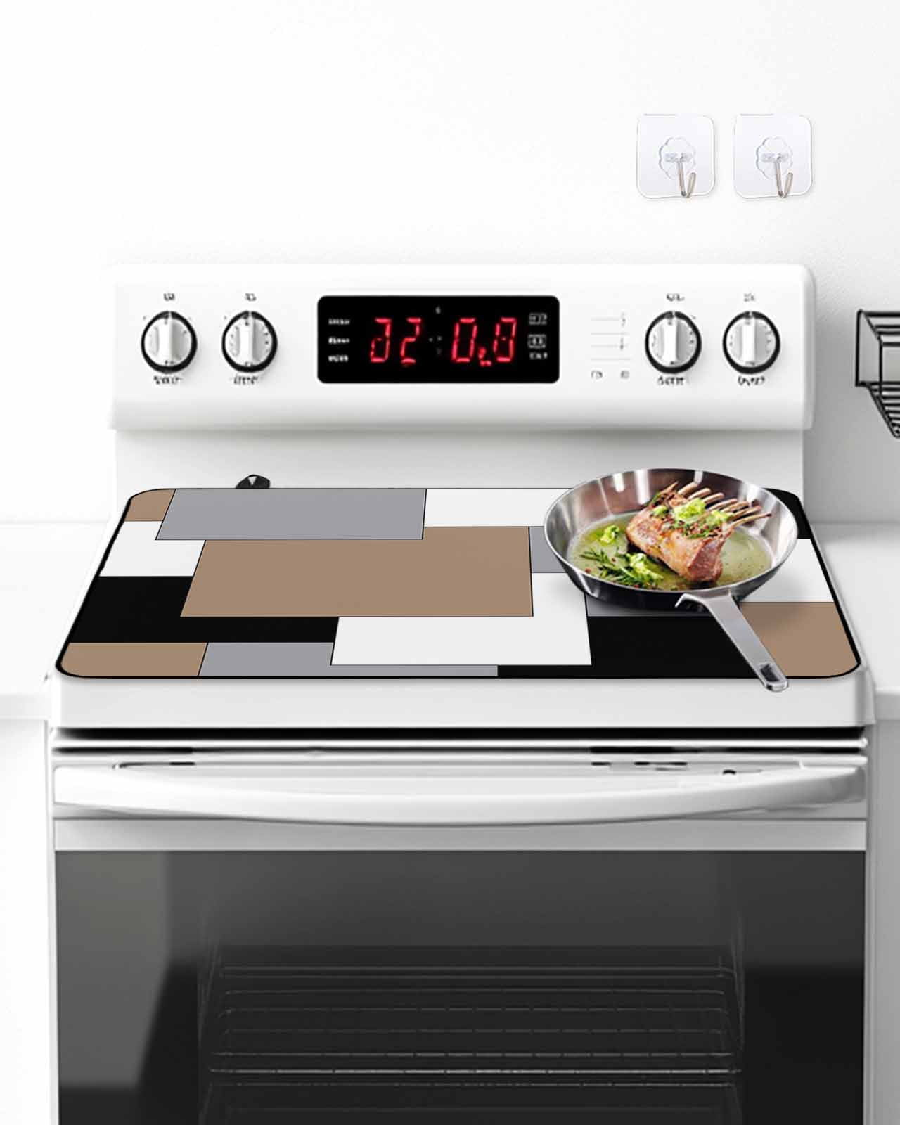 Stove Top Covers for Electric Stove, Brown Black Grey Glass Stovetop Cover Protector, Middle Century Irregular Geo Abstract Art Induction Cooktop Protector Oven Mat for Kitchen Countertop 24"x21"