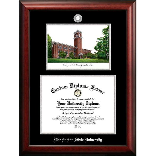 Campus Images WA996LSED-1411 14 x 11 in. Washington State University Silver Embossed Diploma Frame with Lithograph