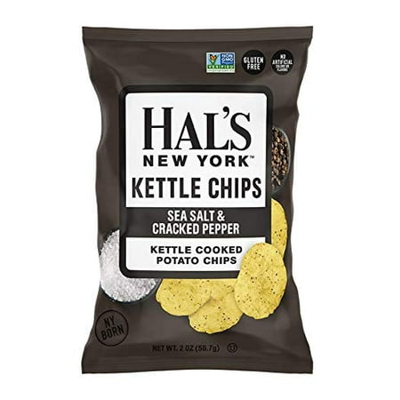 Hal's New York Kettle Cooked Potato Chips, Gluten Free, 2 oz (Pack of 24) (Sea Salt & Cracked