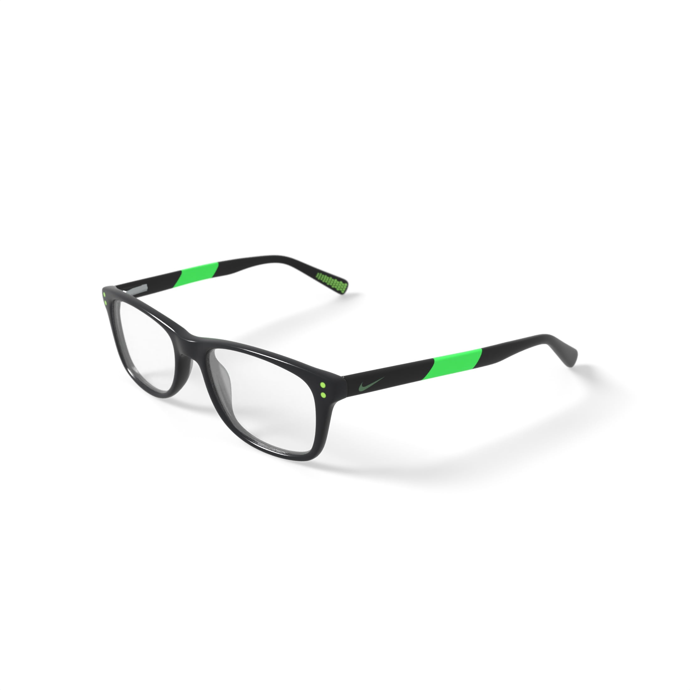 Nike Kids Rectangular Eyeglasses, NIKE 5538G, Black/Lime, 46-17-130, with Case