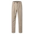 thumbnail image 4 of FINALGANG Mens Solid Color Pleated Slim Fit Chino Pants Mid Waisted Button Closure Casual Trousers For Business Casual Daily Wear Comfortable Bottoms, 4 of 9