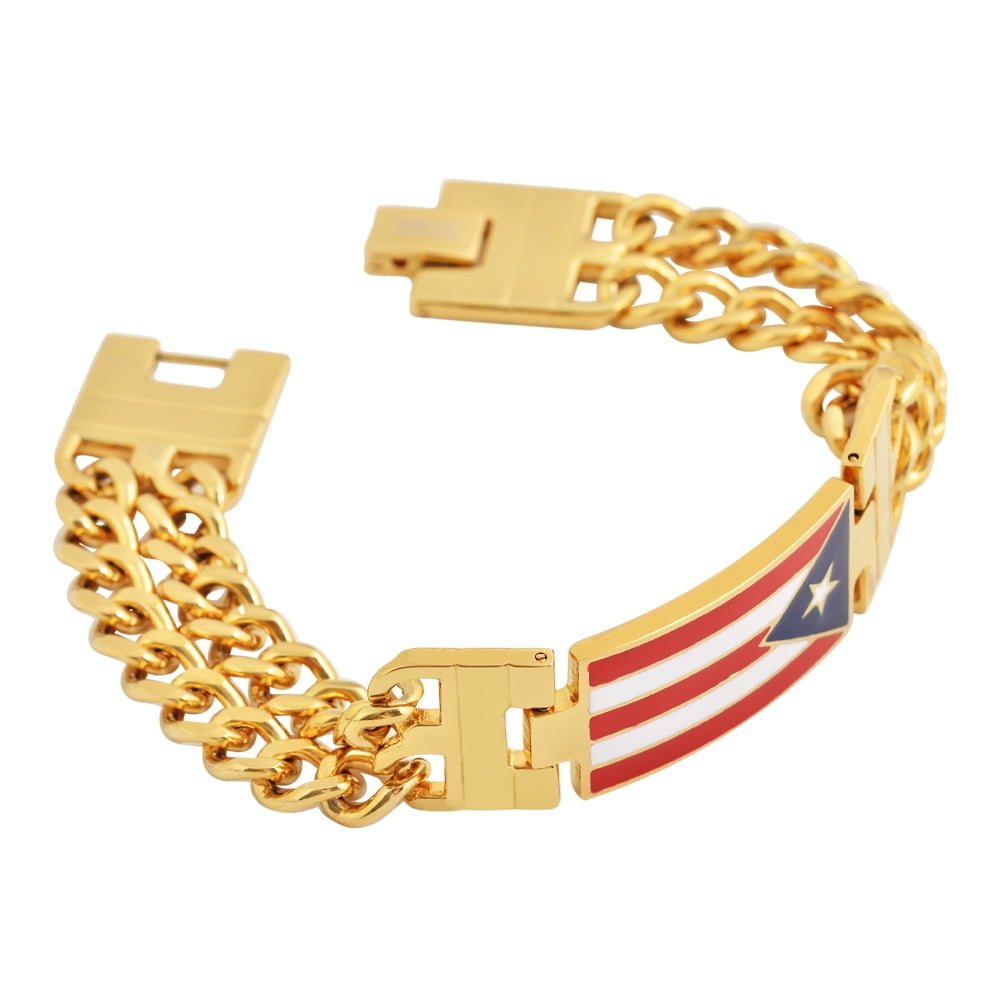 Men's Stainless Steel Puerto Rico Flag Link Bracelet, 8.5 Inches