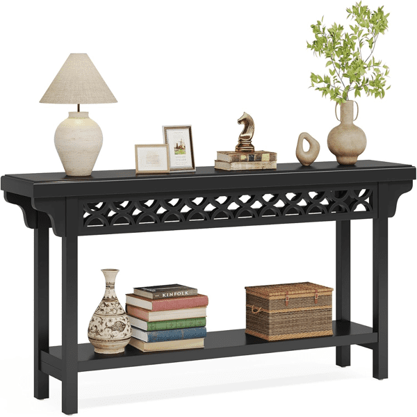 Narrow Console Table - 1.96" Thick Solid Wood, Gray Finish, Adjustable Foot Pads, Versatile Accent Table for Living Room (Behind Couch), Entryway, Hallway