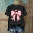 thumbnail image 5 of T Shirts for Women Ohufall Womens Tops Short Sleeve Bow Printed Valentines Shirts Summer Graphic Crewneck T-Shirts Basic Tees, 5 of 5