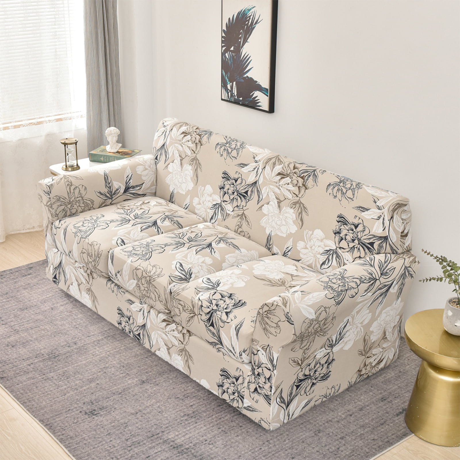 Visit the EUWBSSR Store 4 Pieces Stretch Sofa Cover 3 Seater Couch Cover Printed Sofa Slipcover with 3 Separate Cushion Covers Washable Sofa Slip Covers for Living Room Home with Pets and Kids