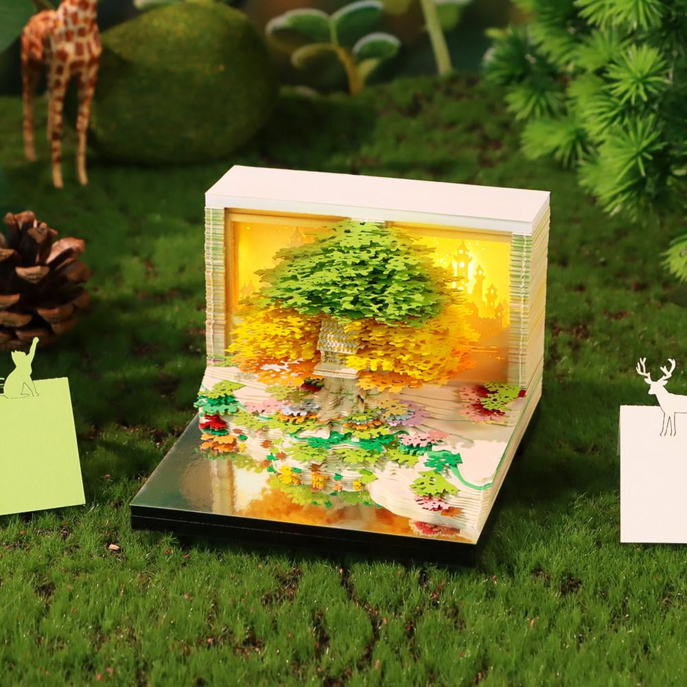 2026 3D Desk Calendar with LED Lights, 3D Memo Block, Tree House, Detachable 2026 Calendar, Time Piece Calendar 2026, Gift for Christmas, Thanksgiving, Birthday W1M5