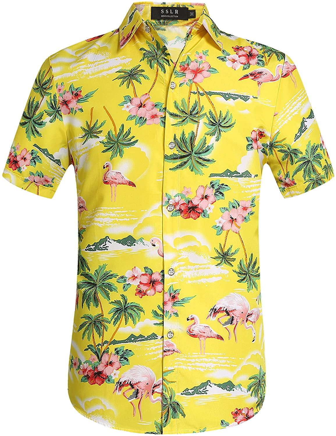 Mens Hawaiian Shirt Flamingos Casual 