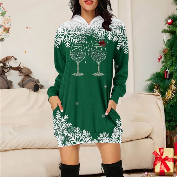 WILLBEST Vestido Largo Casual Con Estampado Navideño, Sudadera Larga Para Mujer, Top Informal Y Cómodo Para Las Fiestas, 2025 Elegante Y Acogedor Para La Temporada De Invierno.