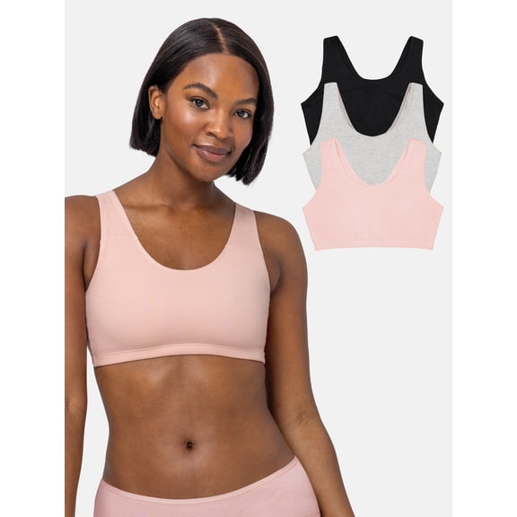 Fruit of the Loom Women's Tank Style Cotton Sports Bra 3-Pack, Sizes 34-46