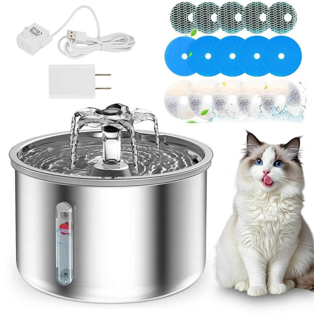 Fuente de Agua Acero Inoxidable 304 para Gato y Perro Azul 2L Silenciosa con 5 Filtros