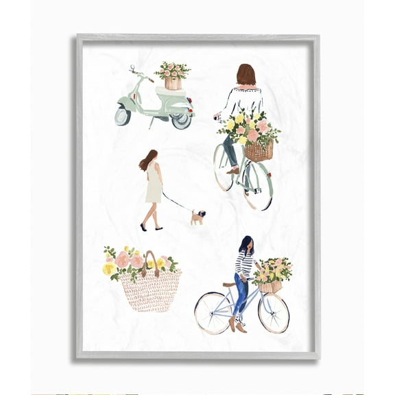 Stupell Industries Paris People And Flowers Watercolor Painting Gray Framed Wall Art, 11 x 14, by Samuel Dixon