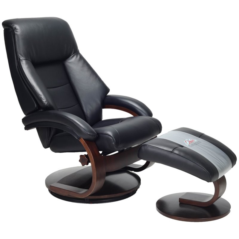 RelaxR Montreal Recliner and Ottoman in Top Grain Leather Black