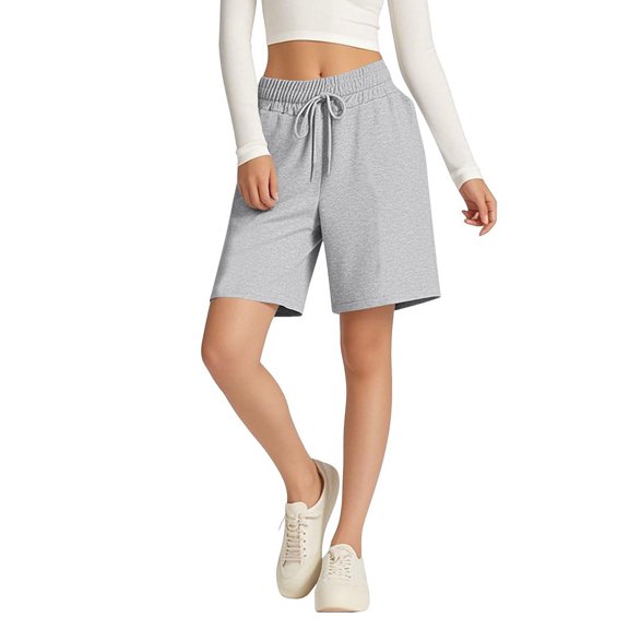Mawalde Women'S Shorts Loose with Pockets Knee Length for Yoga Casual Walking Exercise Shorts Light Gray XL