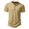 thumbnail image 2 of Caqnni Men's Cotton Shor Sleeve Henley T-Shirt Activewear (Available in Big & Tall) (Khaki,L), 2 of 5