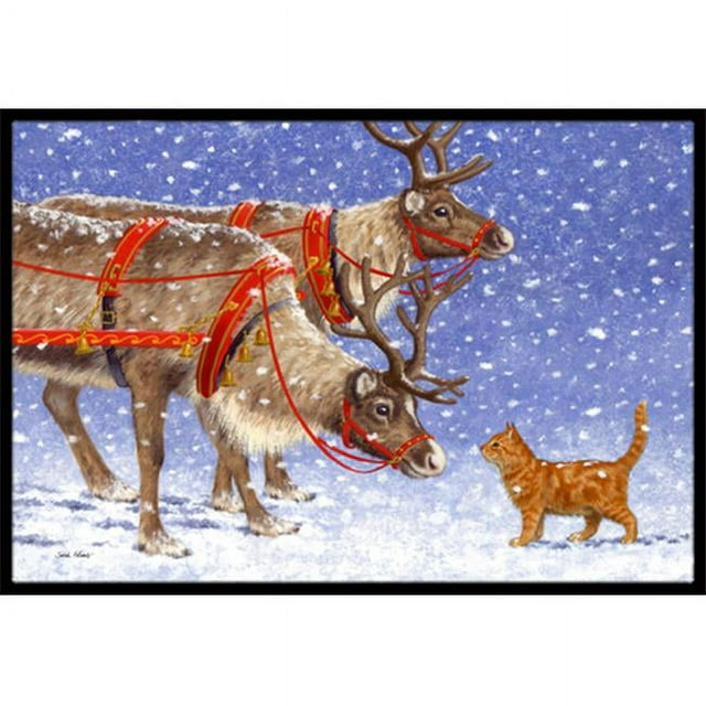 Carolines Treasures ASA2174MAT Reindeer & Cat Indoor or Outdoor Mat- 18 x 27